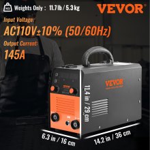 VEVOR Soldador MIG de 145 Amp, máquina de soldadura 3 en 1, máquina de soldadura de núcleo de flujo de 110 V con inversor IGBT y antorcha MIG, soldador multiproceso digital MIG/Lift TIG/Stick