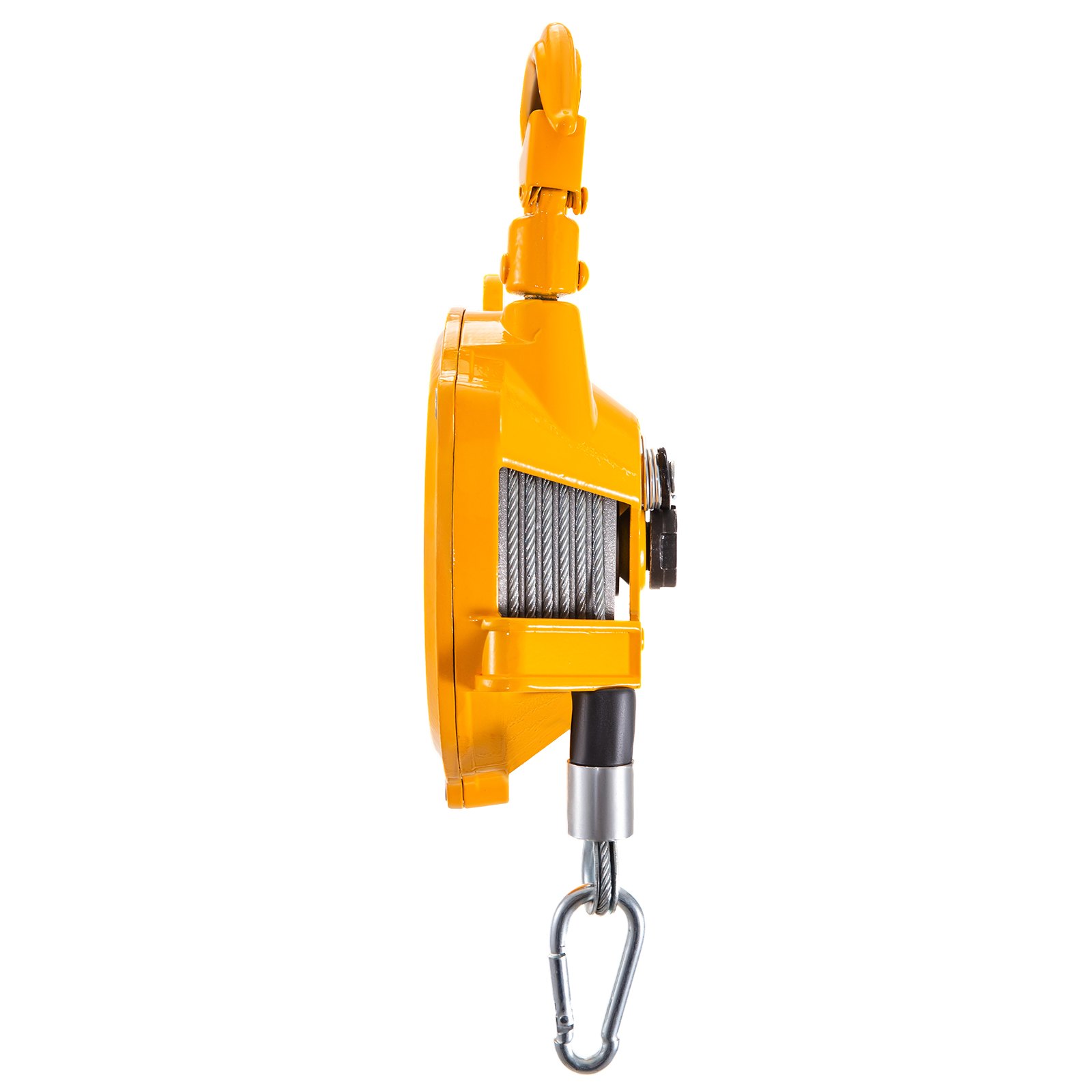 Balanceador de resorte VEVOR amarillo con cable de acero, gancho y mecanismo de bloqueo seguro.