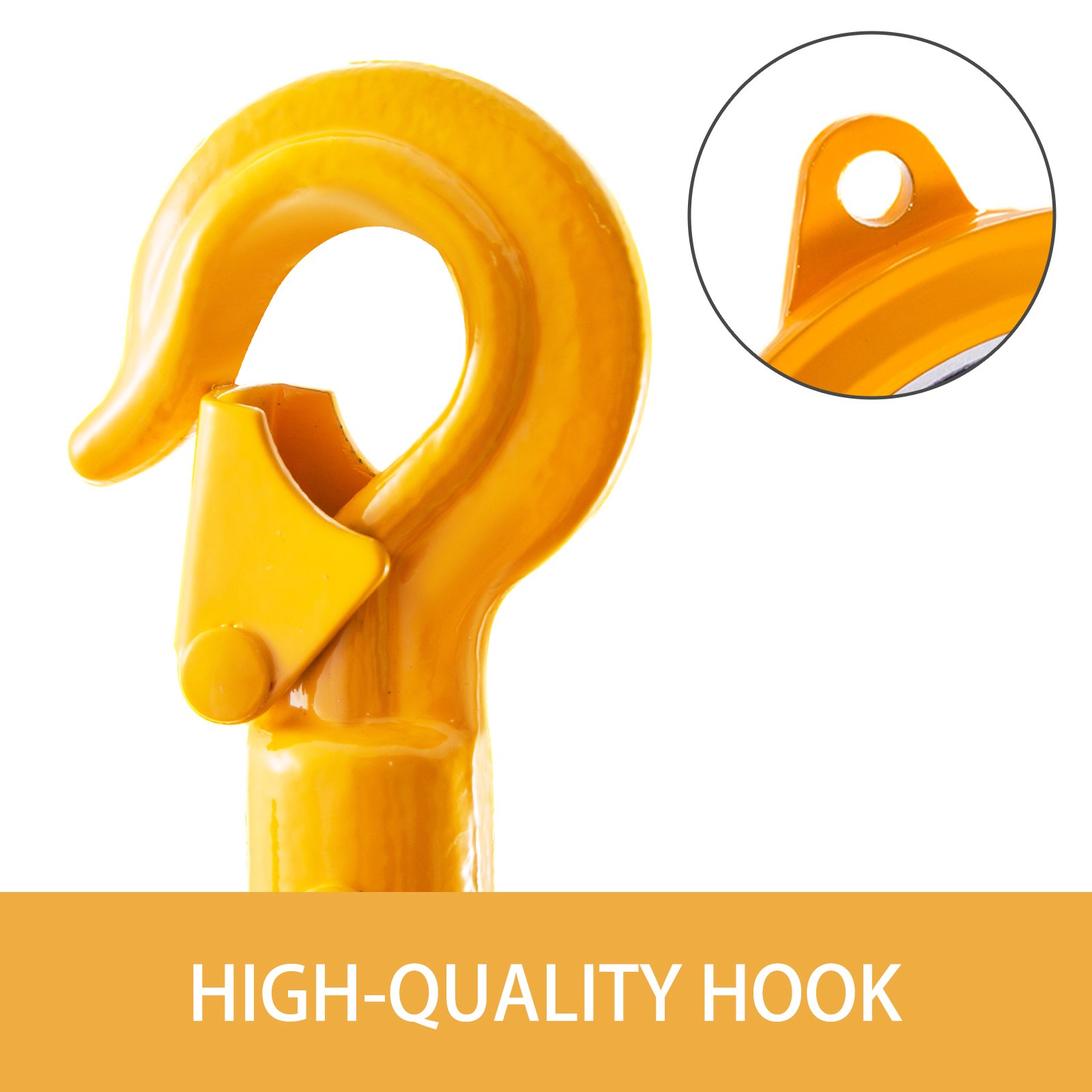 Equilibrador de resorte VEVOR amarillo con gancho de alta calidad en primer plano.