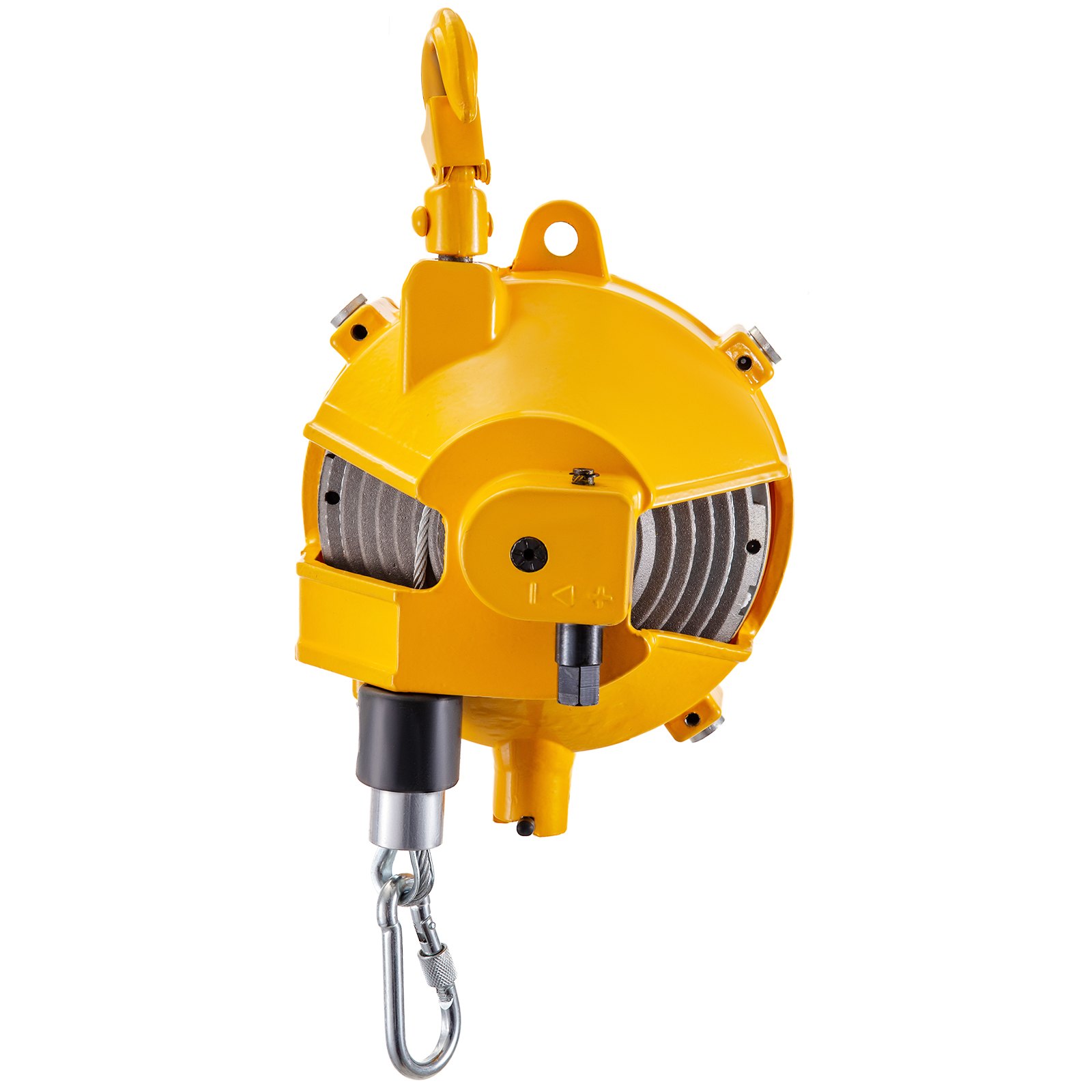 Balanceador de resorte VEVOR en color amarillo brillante con gancho y cierre de metal.