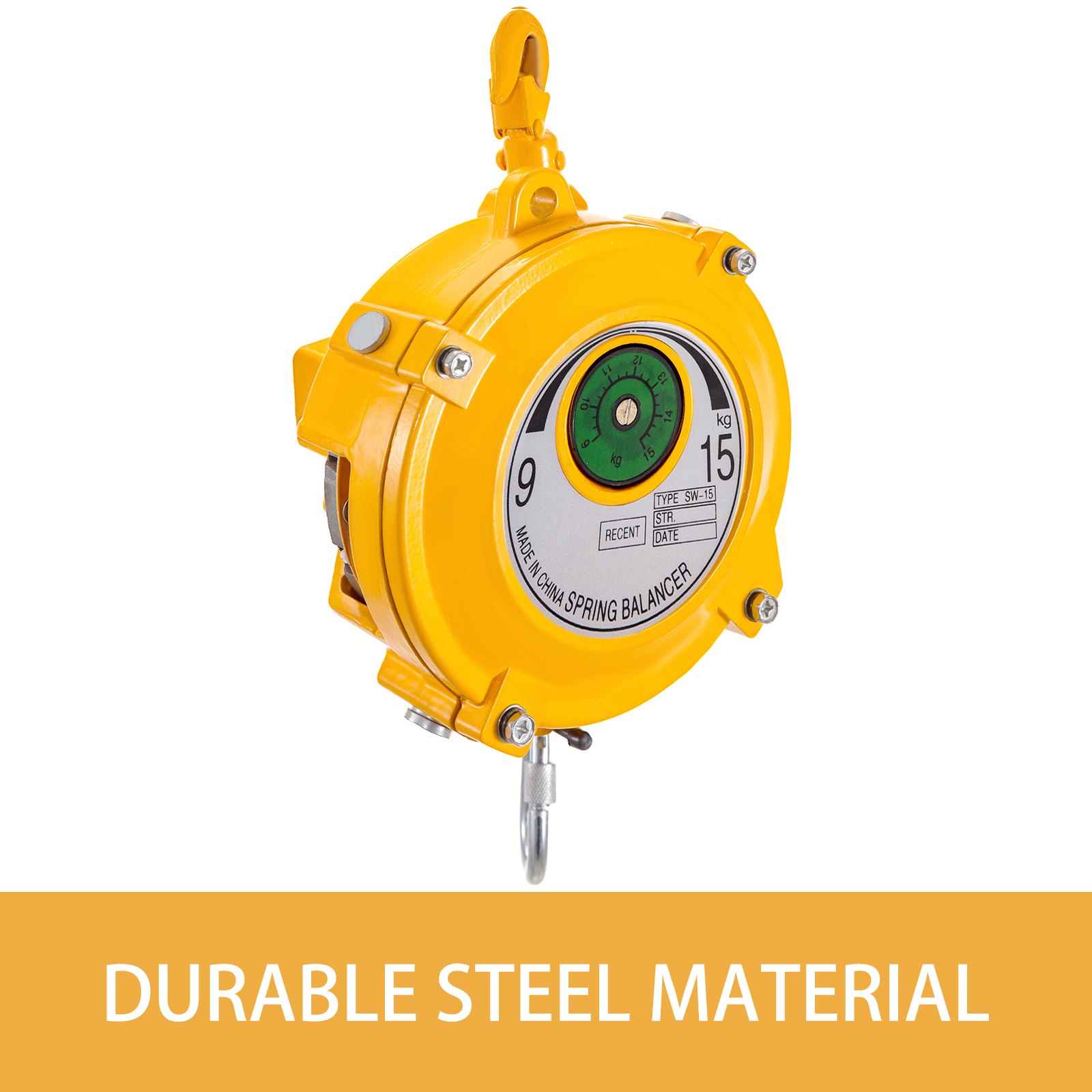 Equilibrador de resorte VEVOR amarillo con material de acero duradero, rango de peso de 9 a 15 kg.