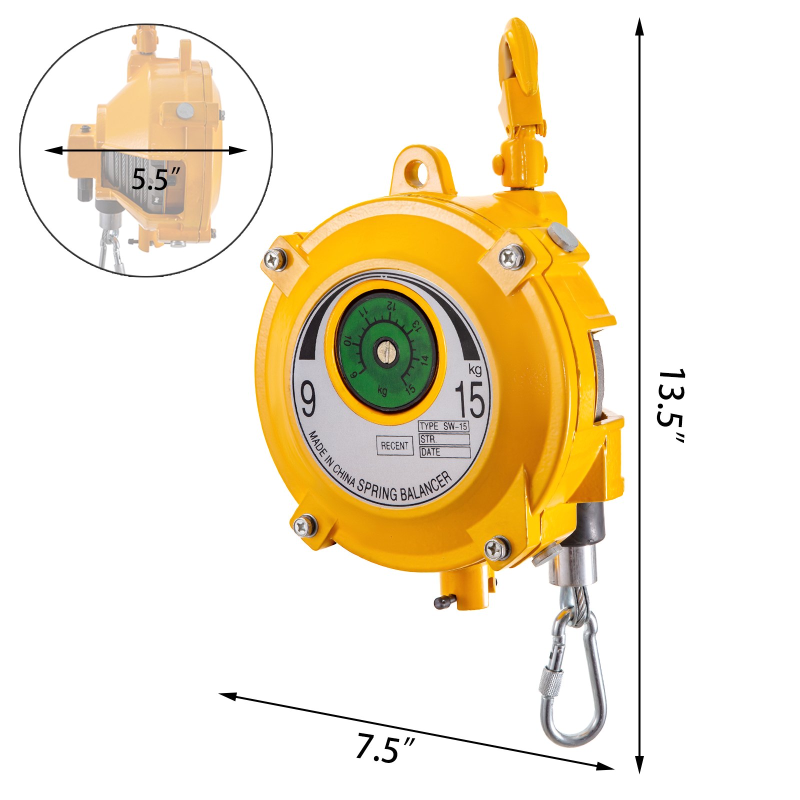 Equilibrador de resorte VEVOR en amarillo, 13,5&quot; de alto, 7,5&quot; de ancho, 5,5&quot; de profundidad.