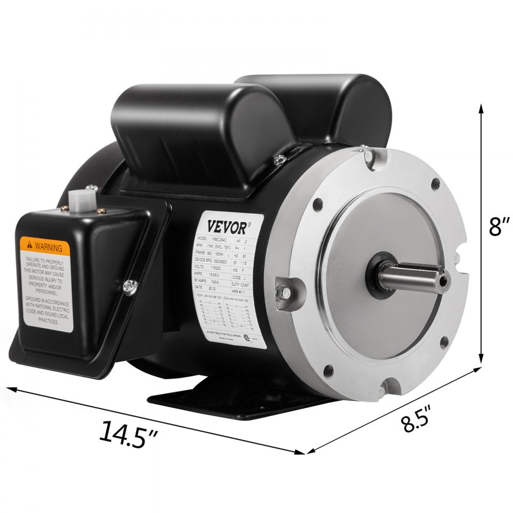 Motor de compresor eléctrico VEVOR, dimensiones: 14,5&quot; x 8,5&quot; x 8&quot;, diseño negro y plateado