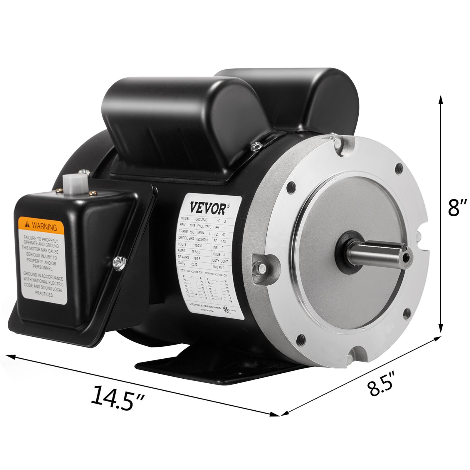 Motor de compresor eléctrico VEVOR, dimensiones: 14,5&quot; x 8,5&quot; x 8&quot;, diseño negro y plateado