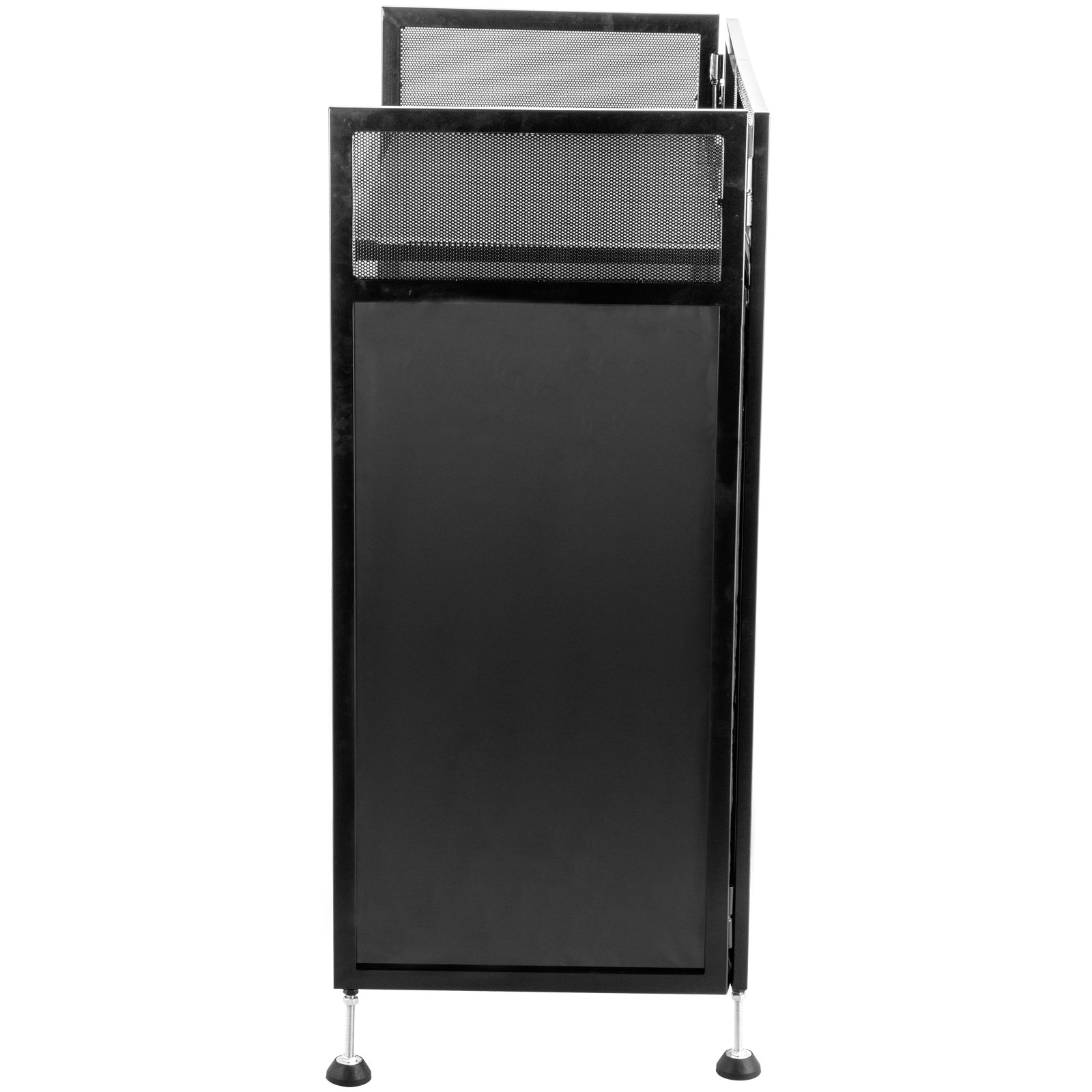 Mesa de fachada para DJ VEVOR negra con malla y patas ajustables, vista frontal.