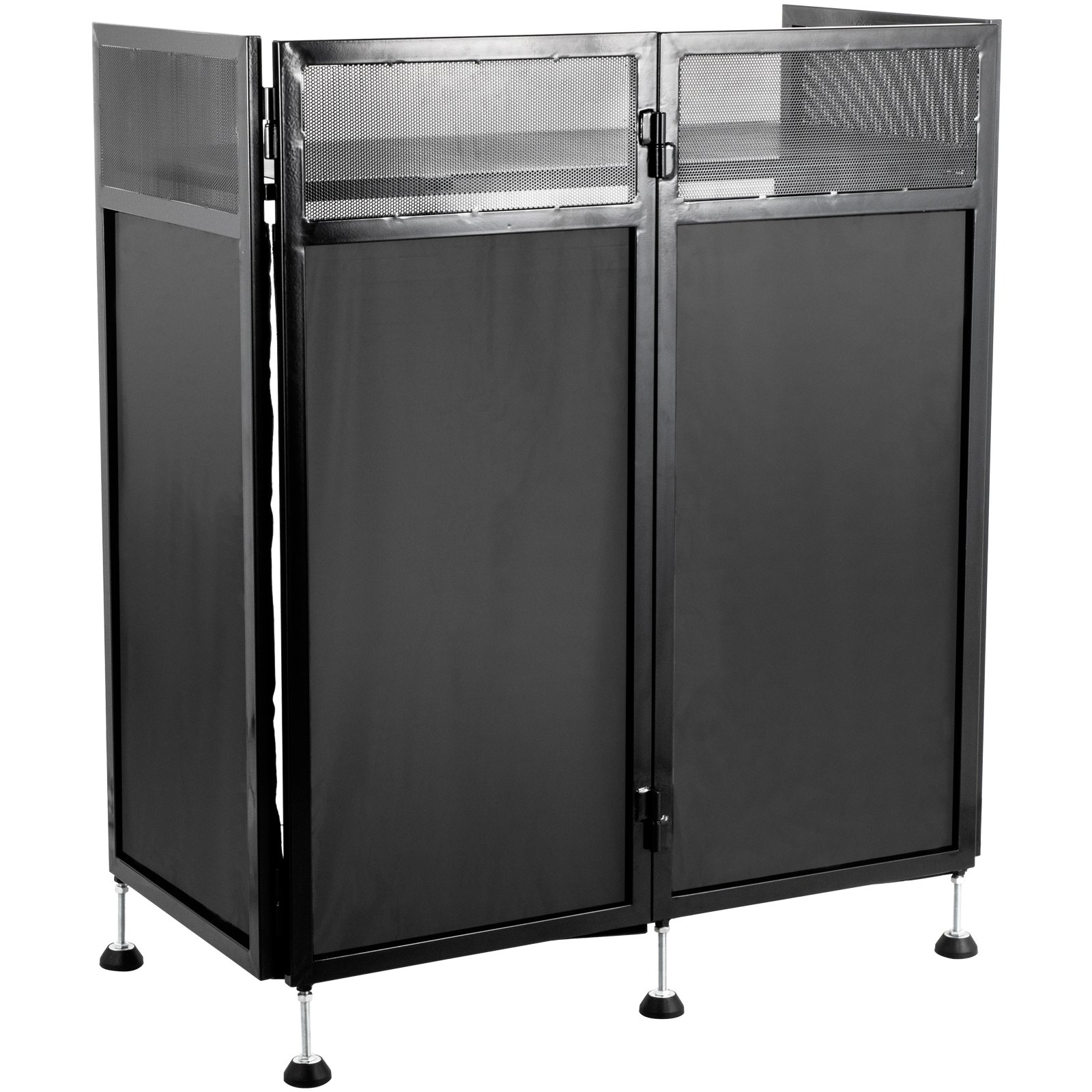 Mesa de fachada para DJ compacta VEVOR con paneles negros y marcos de metal, perfecta para eventos.