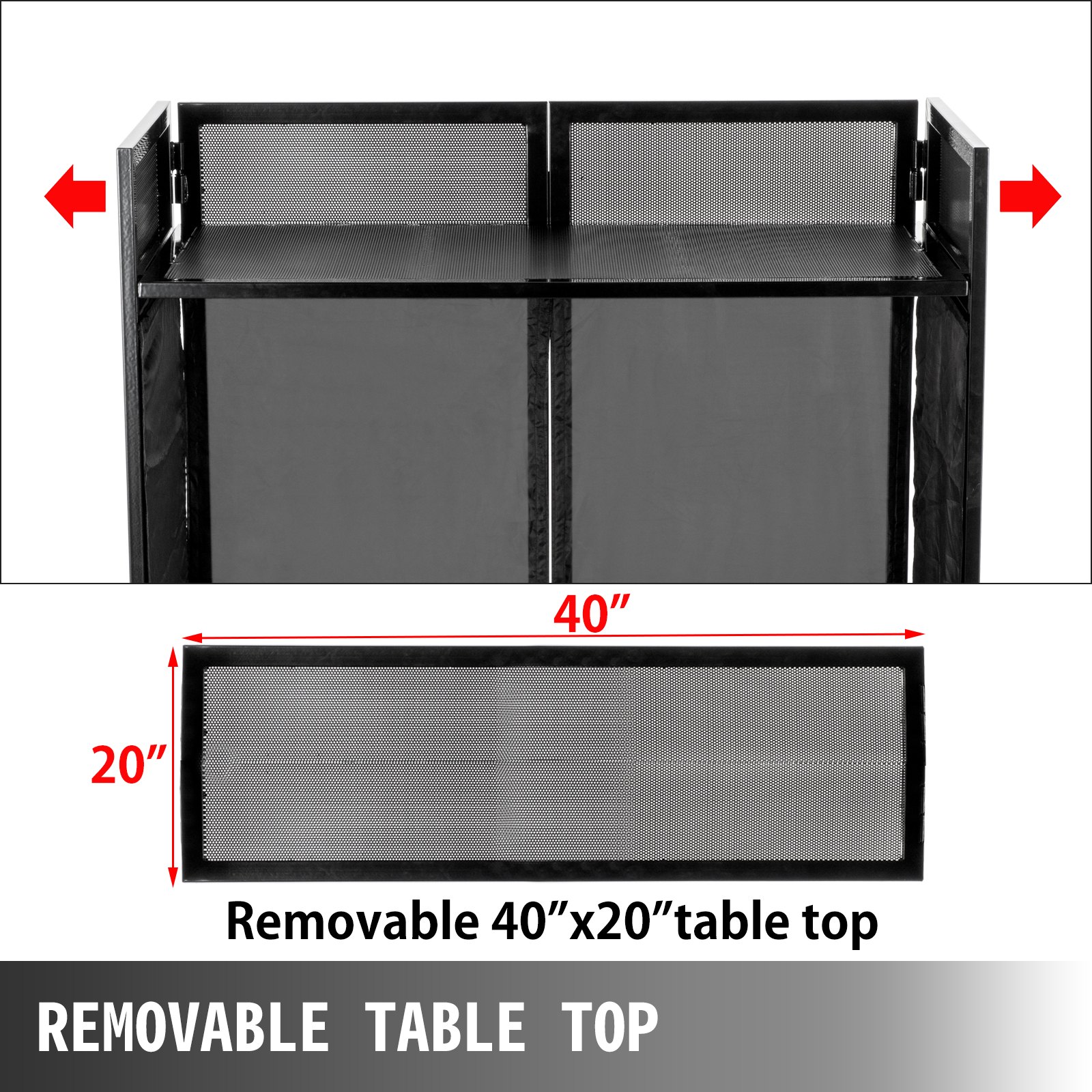 Tablero de mesa extraíble de 40&quot; x 20&quot; para mesa de fachada de DJ VEVOR con paneles laterales.