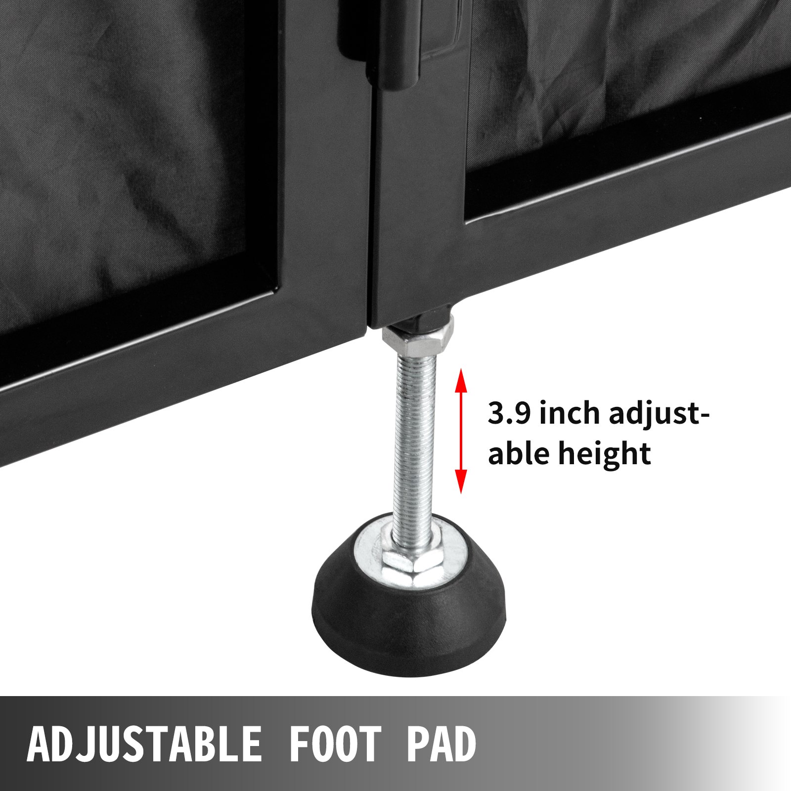 Mesa de fachada de DJ VEVOR con almohadilla para pies ajustable, que muestra una altura ajustable de 3,9 pulgadas.