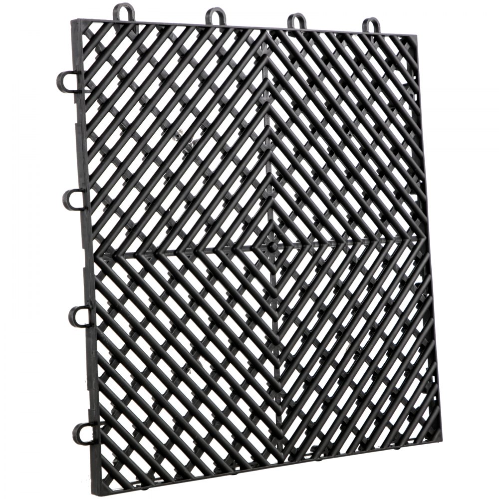 Azulejos entrelazados de caucho VEVOR negro con patrón de diamantes y bordes entrelazados.