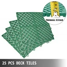 VEVOR Azulejos entrelazados 25 piezas verdes, azulejos de drenaje de 12 x 12 x 0,5 pulgadas, azulejos de cubierta, azulejos de suelo al aire libre, azulejos entrelazados al aire libre, suelo de cubierta para piscina, ducha, baño, terraza, patio, garaje