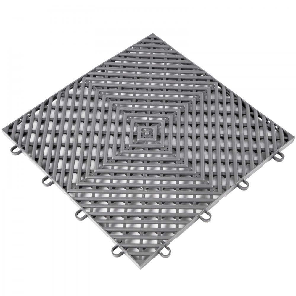 Azulejos entrelazados VEVOR de color gris con patrón cuadrado y ganchos laterales.
