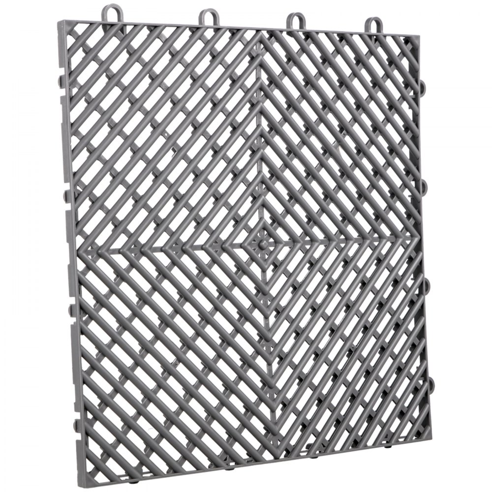 Azulejos entrelazados VEVOR grises con patrón geométrico entrecruzado y presillas de fijación.