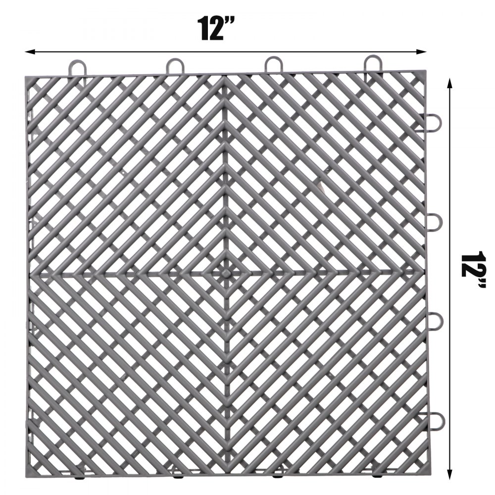 Azulejos entrelazados VEVOR grises, 12&quot; x 12&quot;, patrón de cuadrícula diagonal con bucles en las esquinas.