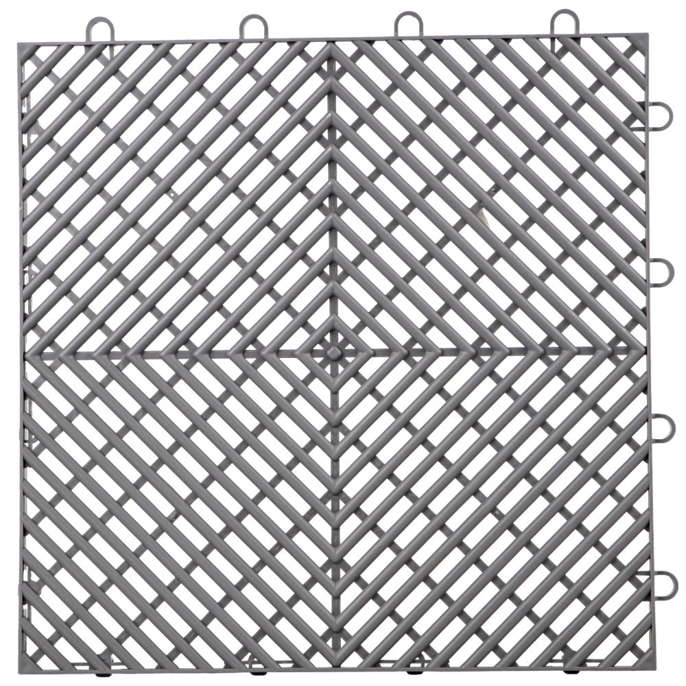 Azulejo entrelazado VEVOR gris con patrón de celosía diagonal y bucles de conexión en los bordes.
