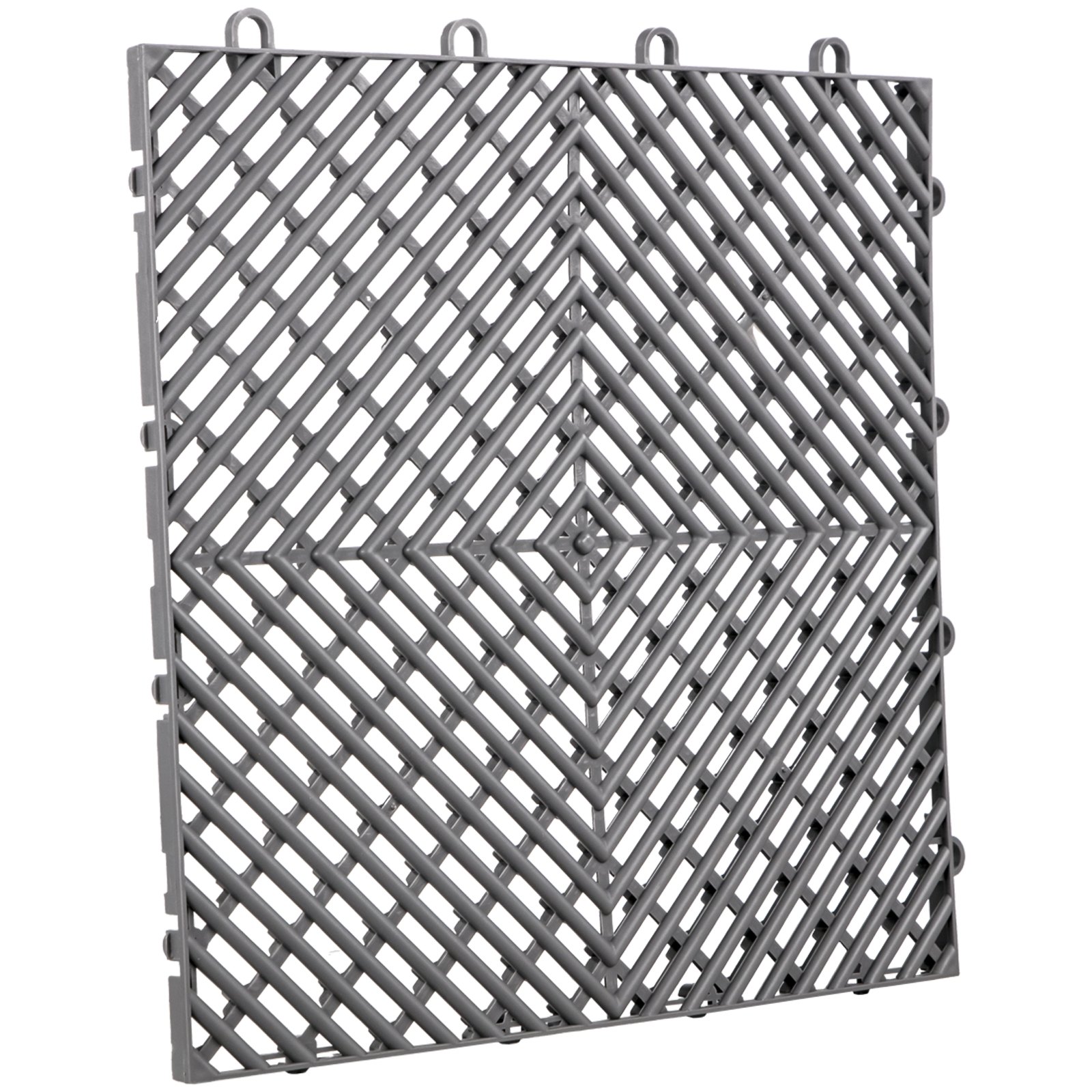 Azulejos entrelazados VEVOR grises con patrón geométrico entrecruzado y presillas de fijación.