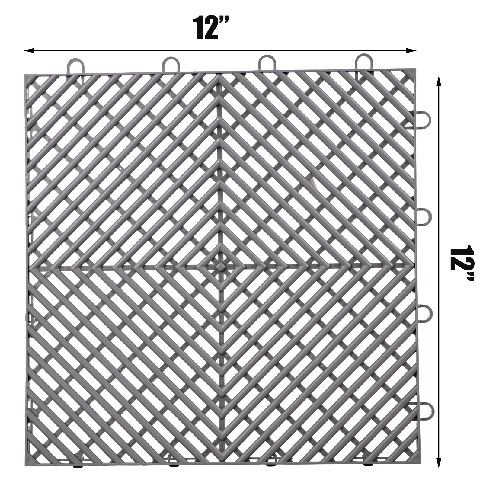 Azulejos entrelazados VEVOR grises, 12&quot; x 12&quot;, patrón de cuadrícula diagonal con bucles en las esquinas.