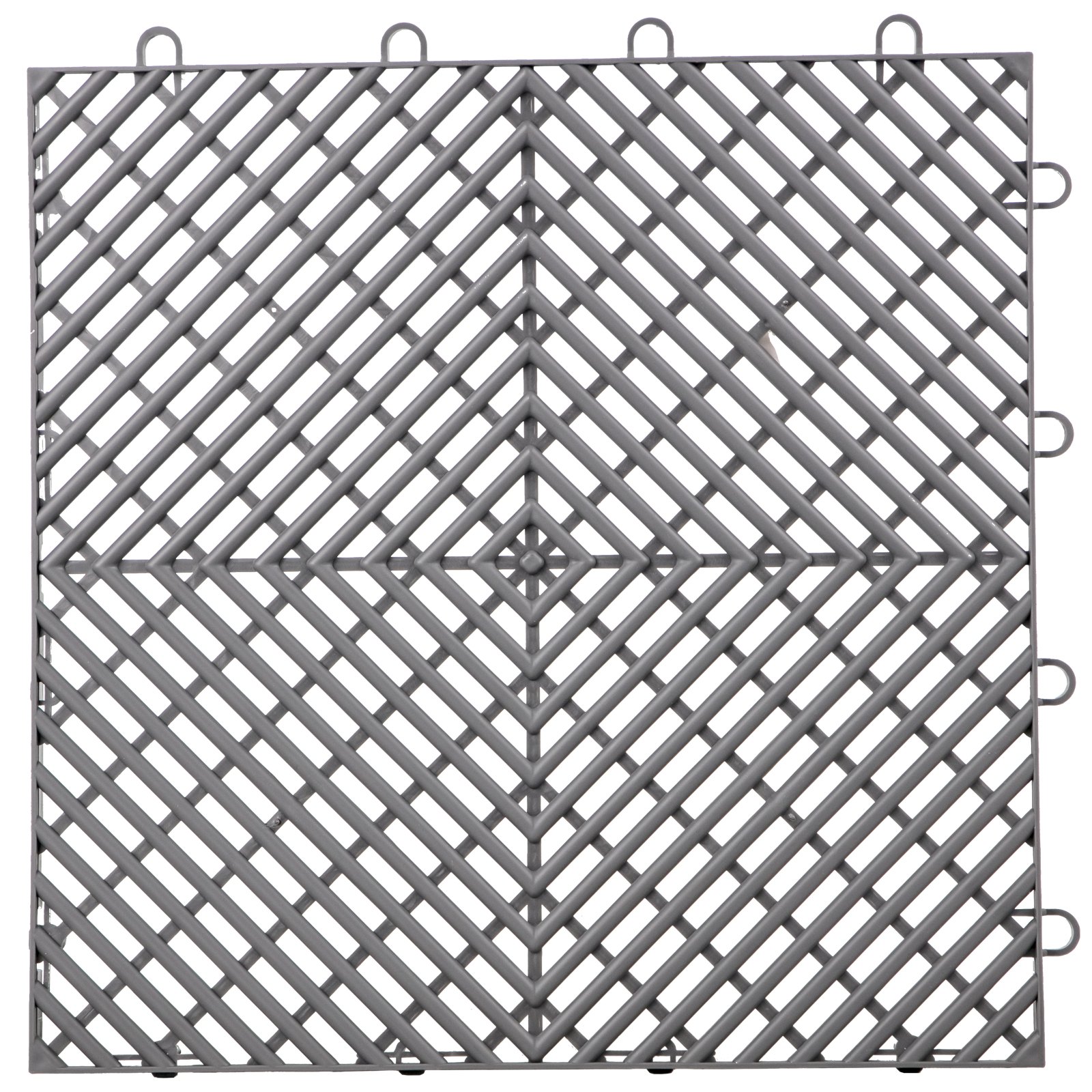 Azulejo entrelazado VEVOR gris con patrón de celosía diagonal y bucles de conexión en los bordes.