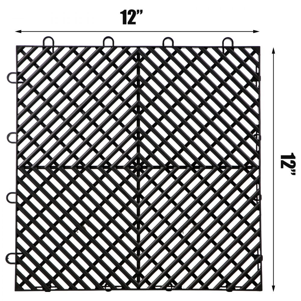 Azulejos de cubierta VEVOR entrelazados negros con un patrón de celosía de 12&quot; x 12&quot; y ganchos de conexión.