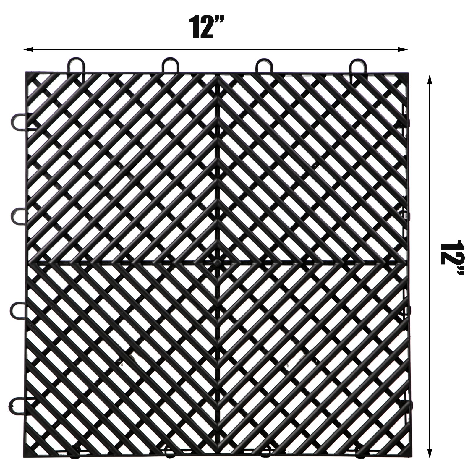 Azulejos de cubierta VEVOR entrelazados negros con un patrón de celosía de 12&quot; x 12&quot; y ganchos de conexión.