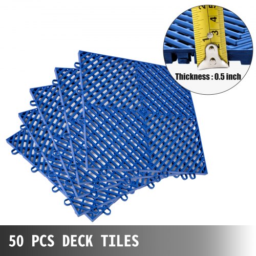 VEVOR Azulejos entrelazados 50 piezas azul, azulejos de drenaje 12.0 x 12.0 x 0.5 in, azulejos de cubierta para exteriores, azulejos entrelazados para exteriores, suelo de cubierta para piscina, ducha, baño, terraza, patio, garaje