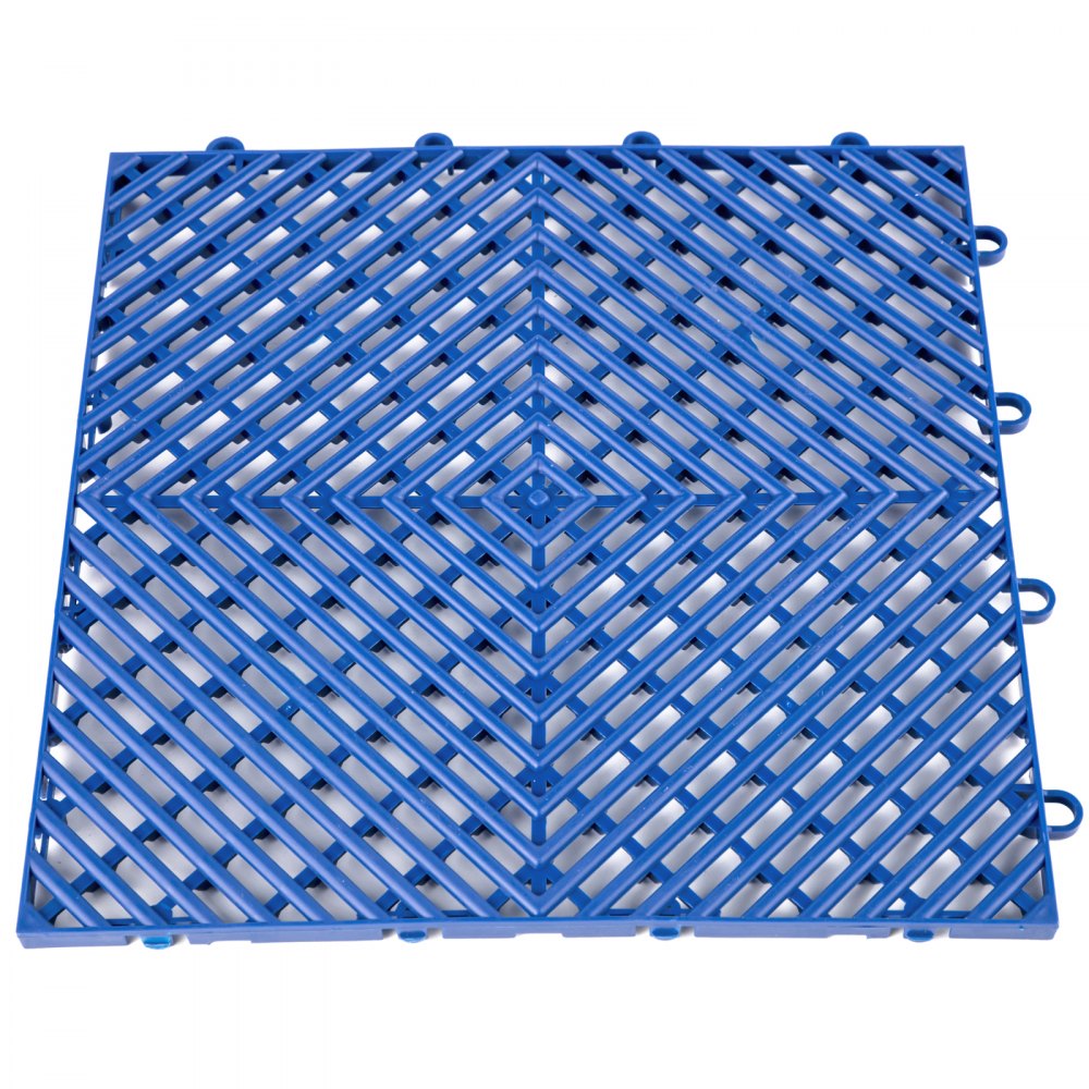 Azulejos de cubierta entrelazados VEVOR de color azul con diseño de patrón de diamantes y cuadrícula.
