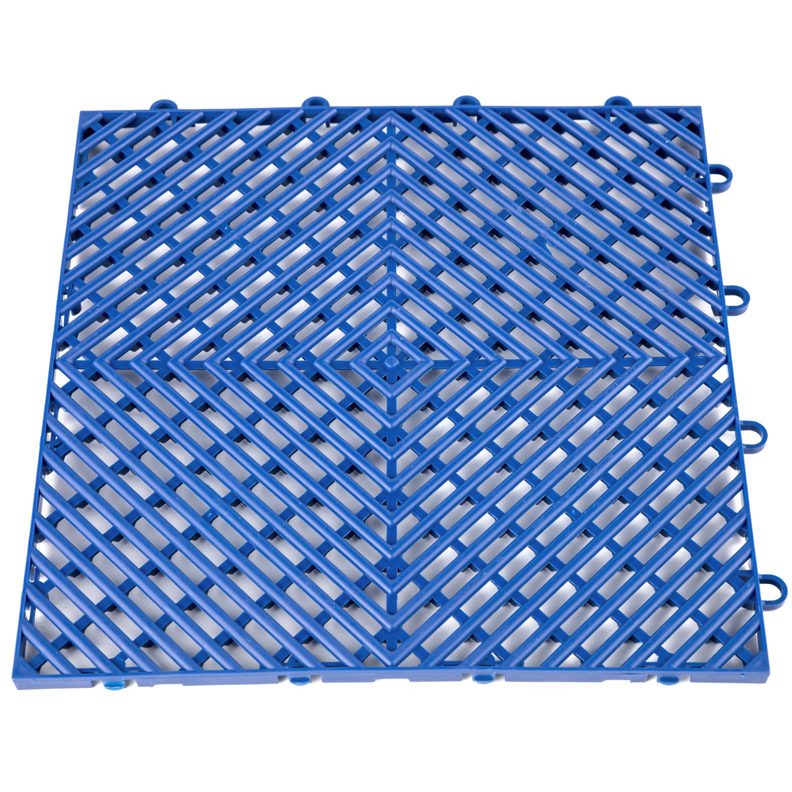 Azulejos de cubierta entrelazados VEVOR de color azul con diseño de patrón de diamantes y cuadrícula.