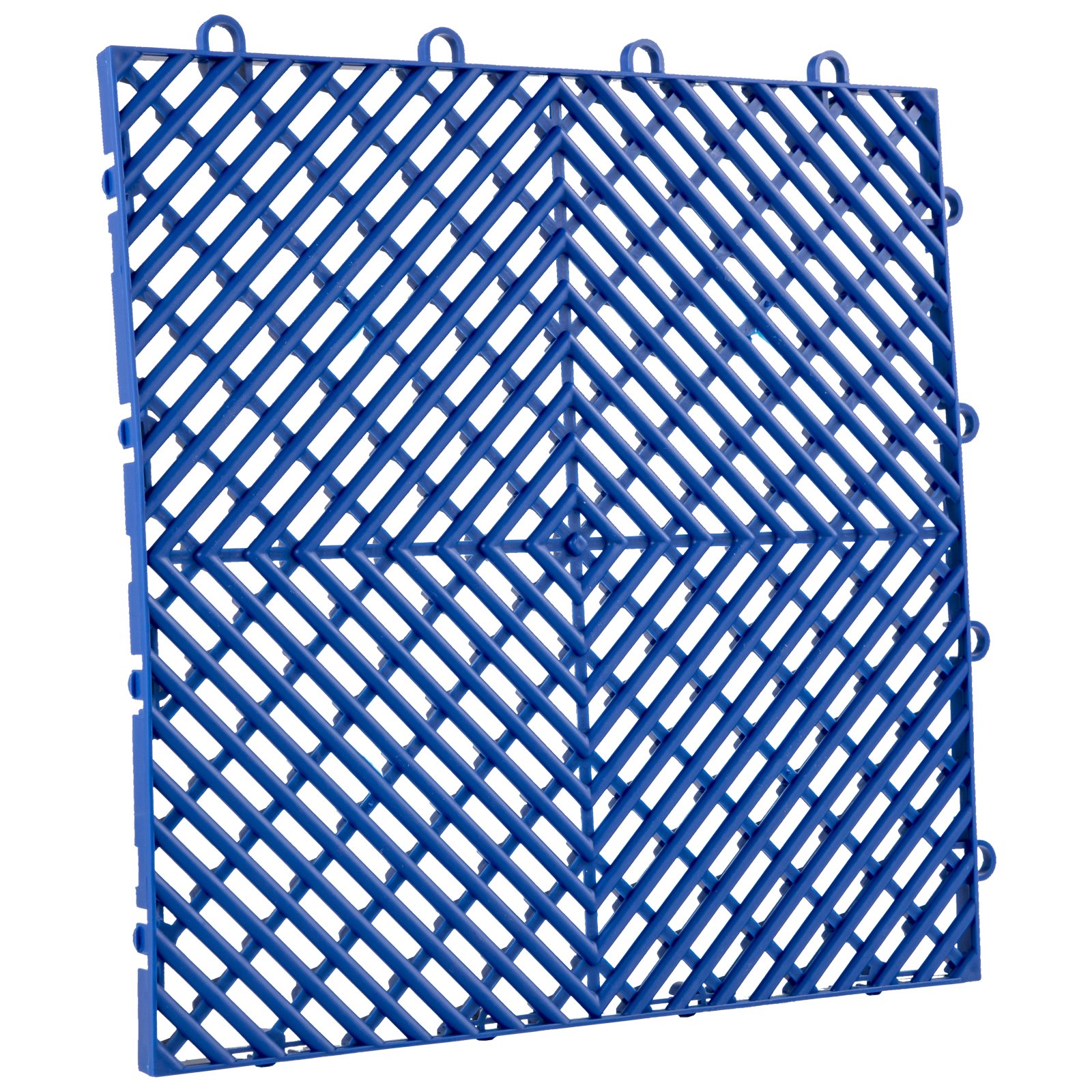 Azulejos de cubierta entrelazados VEVOR de color azul con patrón de diamantes y bordes entrelazados.