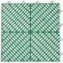 Baldosas de terraza entrelazadas VEVOR de color verde con patrón de celosía diagonal y ganchos en los bordes.