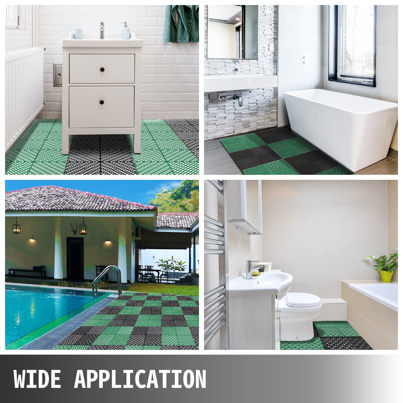 Azulejos de cubierta entrelazados VEVOR en baños y cerca del área de la piscina. Amplias aplicaciones de uso.