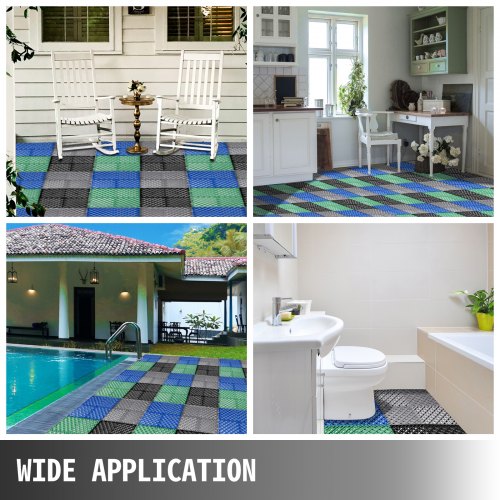 Baldosas VEVOR entrelazadas 55 piezas negras, baldosas de drenaje de 12.0 x 12.0 x 0.5 in, baldosas de cubierta para exteriores, baldosas entrelazadas para exteriores, suelo de cubierta para piscina, ducha, baño, terraza, patio, garaje