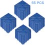 Azulejos de terraza entrelazados VEVOR, 55 piezas, azules, presentados en cuatro pilas ordenadas.