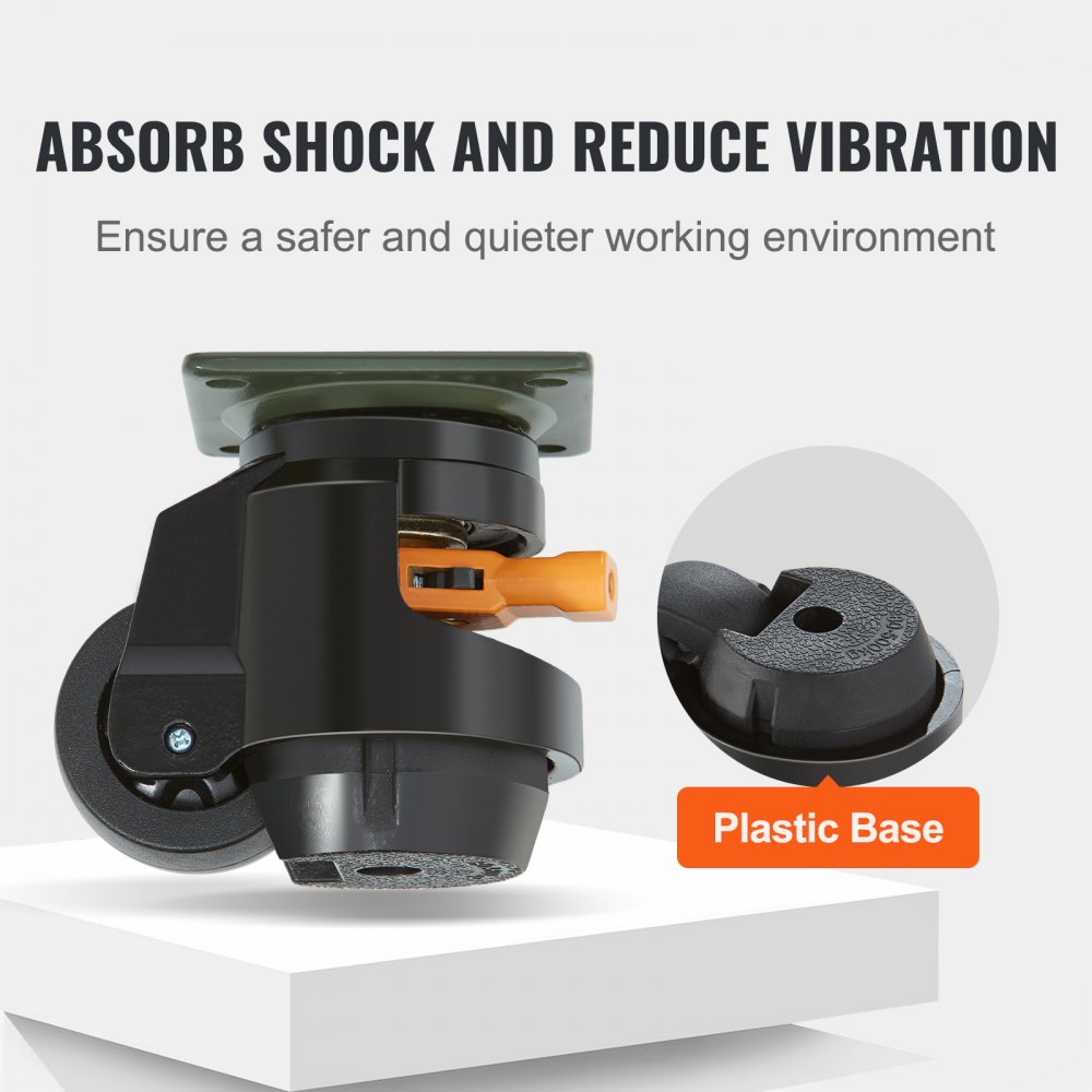 Ruedas niveladoras VEVOR con base de plástico para absorción de impactos y reducción de vibraciones.