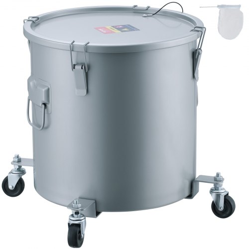 Cubo para grasa de freidora VEVOR, contenedor para desechar aceite de 10 galones con base con ruedas, revestimiento antioxidante de acero al carbono, contenedor para transporte de aceite con tapa, clips de bloqueo, bolsa de filtro para filtrar aceite de cocina caliente, gris
