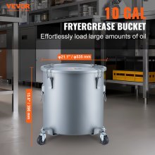Cubo para grasa de freidora VEVOR, contenedor para desechar aceite de 10 galones con base con ruedas, revestimiento antioxidante de acero al carbono, contenedor para transporte de aceite con tapa, clips de bloqueo, bolsa de filtro para filtrar aceite de cocina caliente, gris