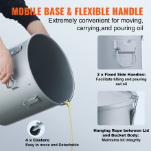 Cubo para grasa de freidora VEVOR, contenedor para desechar aceite de 10 galones con base con ruedas, revestimiento antioxidante de acero al carbono, contenedor para transporte de aceite con tapa, clips de bloqueo, bolsa de filtro para filtrar aceite de cocina caliente, gris