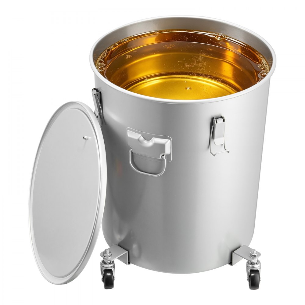 VEVOR Recolector de grasa y aceite usado sobre ruedas, 60,5 L, recipiente de aceite de acero al carbono para freidora, recipiente de aceite con tapa, pinzas de bloqueo, bolsa de filtro
