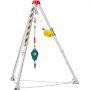 Kit de trípode para espacios confinados VEVOR con sistema de poleas, cabrestante amarillo y cadenas de seguridad.