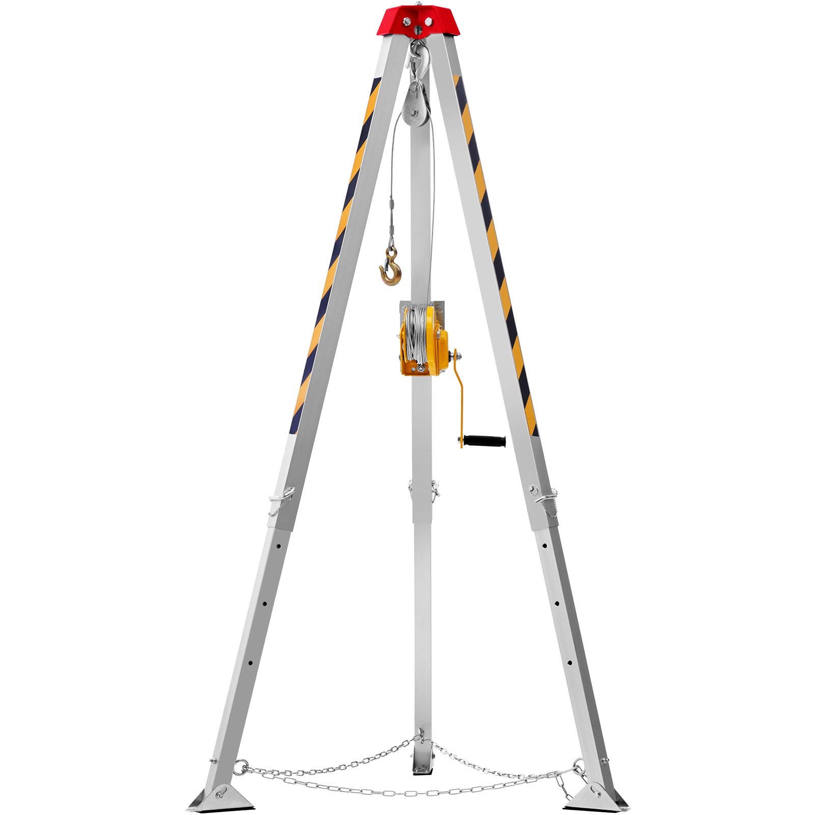 Kit de trípode para espacios confinados VEVOR con cabrestante amarillo, cadena de seguridad y patas de metal resistentes.