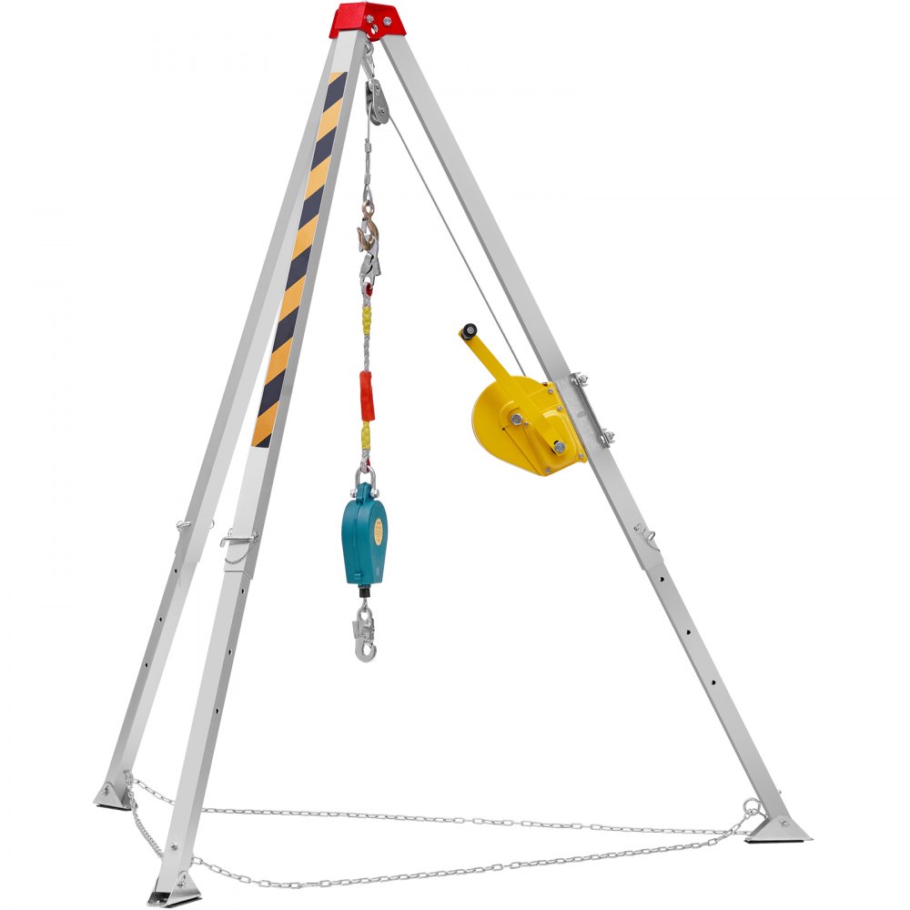 VEVOR Kit de trípode para espacios confinados, trípode para espacios confinados con patas de 7' y cable de 98', trípode de rescate para espacios confinados de 32.8', protección contra caídas, cabrestante de 1800 lbs, arnés, bolsa de almacenamiento