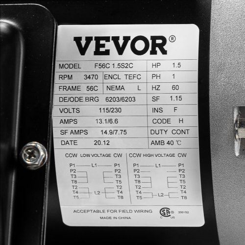 Nuevo Motor Eléctrico 1.5 Hp 56C Chasis Monofásico TEFC 115/230 V 121556C