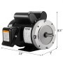 Motor eléctrico VEVOR, dimensiones 13&quot;x7&quot;x8,5&quot;, con etiqueta detallada y aviso de advertencia