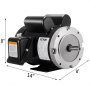 Motor eléctrico VEVOR negro y plateado etiquetado con dimensiones 14&quot;x8&quot;x8&quot;.