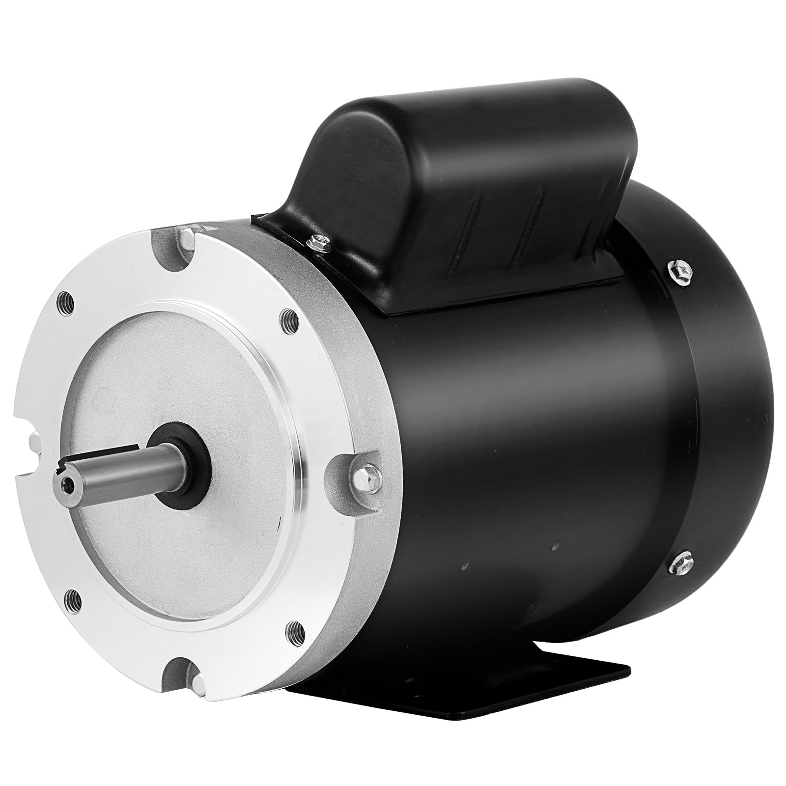 Motor compresor eléctrico VEVOR en color negro y plata con eje visible y base de montaje.
