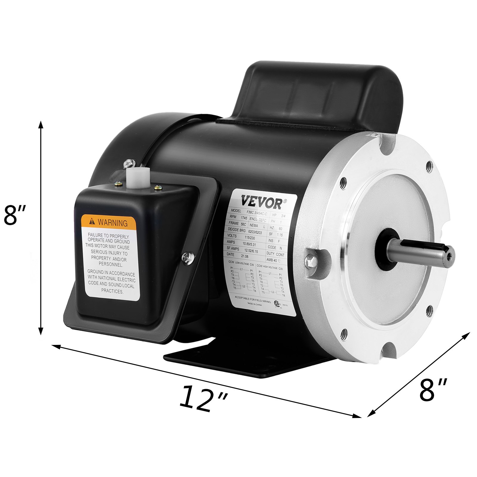 Motor compresor eléctrico VEVOR con dimensiones 12&quot;x8&quot;x8&quot;.