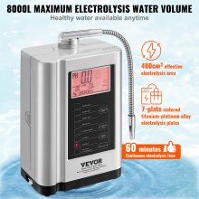 Máquina ionizadora de agua alcalina VEVOR, purificador de agua alcalina ácida con hidrógeno y pH 3,5-10,5, sistema de filtración de agua para el hogar con 7 configuraciones, ORP de hasta -650 mV, 8000 l por filtro, limpieza automática, color blanco