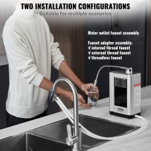 Máquina ionizadora de agua alcalina VEVOR, purificador de agua alcalina ácida con hidrógeno y pH 3,5-10,5, sistema de filtración de agua para el hogar con 7 configuraciones, ORP de hasta -650 mV, 8000 l por filtro, limpieza automática, color blanco
