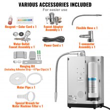 Máquina ionizadora de agua alcalina VEVOR, purificador de agua alcalina ácida con hidrógeno y pH 3,5-10,5, sistema de filtración de agua para el hogar con 7 configuraciones, ORP de hasta -650 mV, 8000 l por filtro, limpieza automática, color blanco