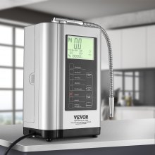 Máquina ionizadora de agua alcalina VEVOR, purificador de agua alcalina ácida con hidrógeno y pH 3,5-10,5, sistema de filtración de agua para el hogar con 7 configuraciones, ORP de hasta -650 mV, 8000 l por filtro, limpieza automática, color blanco