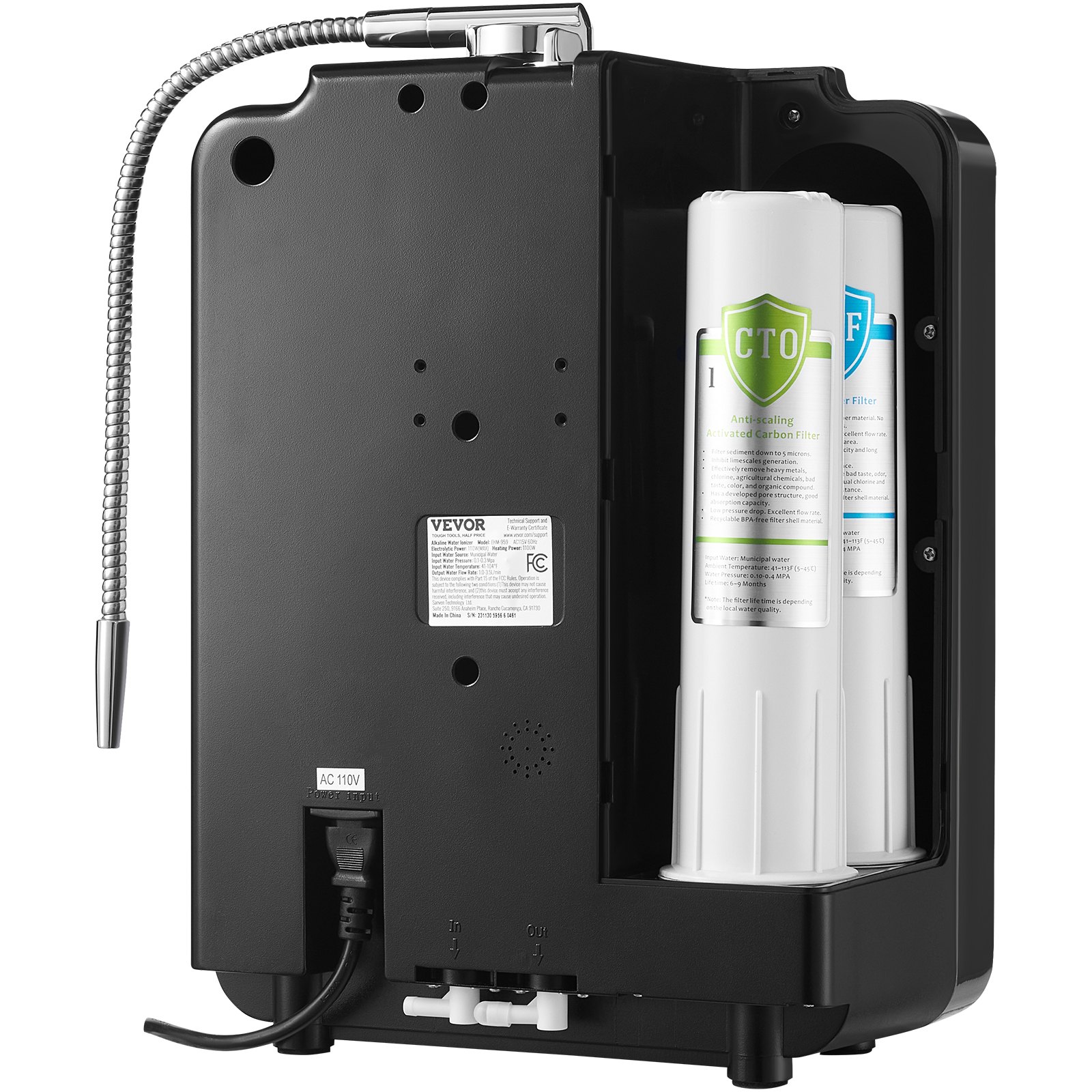 Ionizador de agua alcalina VEVOR, purificador de agua alcalina ácida con hidrógeno (pH 2,5-11,2), sistema de filtración doméstico con 6 configuraciones de agua, ORP de hasta -850 mV, 10 000 l por filtro, función UV, calentamiento de agua.