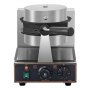 Vista frontal de la máquina para hacer waffles de burbujas VEVOR con controles de temperatura y temporizador.